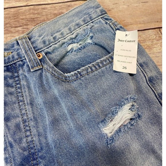 JUICY COUTURE High Rise Light-Wash Destroyed Relaxed Jeans Size 26 - Picture 6 of 9